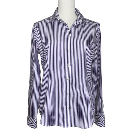 Brooks Brothers Purple White Striped Button Up Shirt Tailored Fit 8P 100% Cotton - Picture 1 of 5